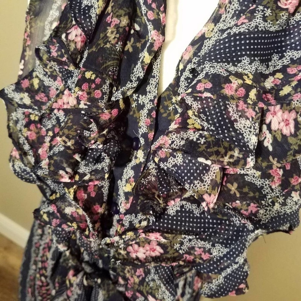 🦋 TWENTY One Floral Mini Dress Ruffles Button Down Small - Picture 2 of 6